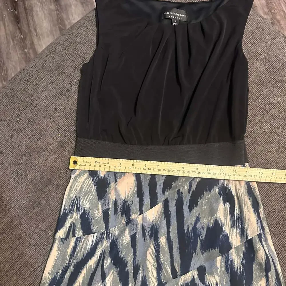 Connected Apparel Black & Blue Sleeveless Dress – Tiered Skirt, Ikat Print
